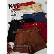 Kit 2 Short Alfaiataria Feminino Com Bolso Com Cinto Cintura Alta PROMOÇÃO