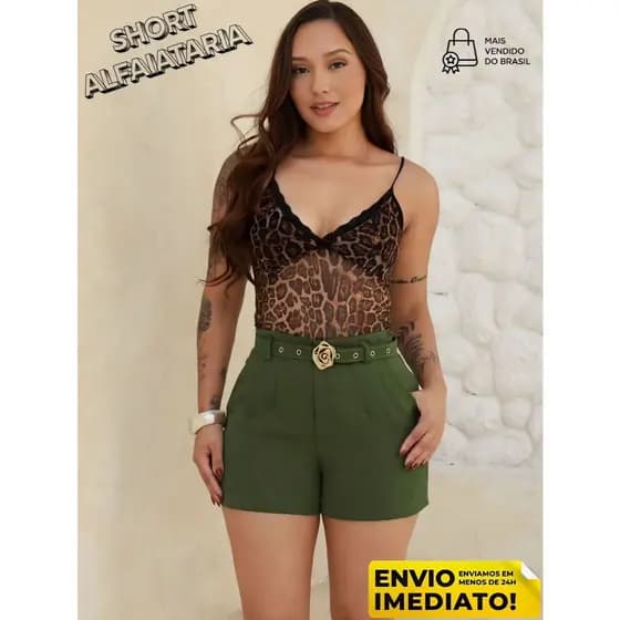 Short Feminino Flor Alfaiataria Social e Casual