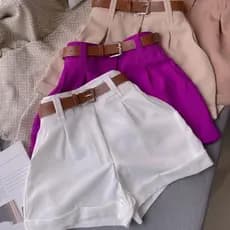 Short Feminino Alfaiataria Social Com Cinto Cintura Alta ENVIO IMEDIATO