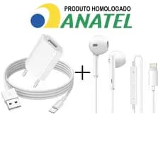Kit Fone e Carregador iPhone Original Hmaston Certificado Anatel Compativel iPhone -xr 11 11Pro 11Pro Max 12mini 12 12Pro 12 Pro Todos iPhones