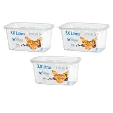 Kit 3 Potes Plástico 3L com Tampa 28x15x11cm Volare Rischioto, ideal para visita
