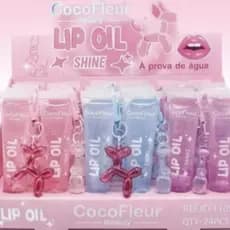 Lip Oil Shine CocoFleur com Chaveiro Cachorrinho de Balão Brilho Labial Hidratante Efeito Vidro