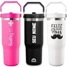 Copo Garrafa Térmica Flip 900ml Inox Personalizada Nome Time Curso Esportiva Bico Alça Academia Viagem Trabalho Escola