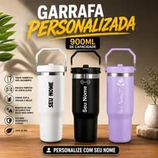 Garrafa Térmica de Água Personalizada a Laser Seu Nome Time Profissão  Academia Trabalho Bico eAlça Premium