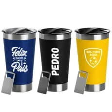 Copo Térmico Inox Personalizado a Laser 473ml com Tampa e Abridor | Nome Logo Time Curso Presente
