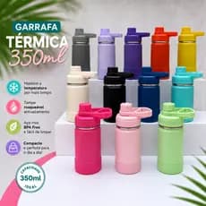 Garrafa Térmica Infantil Inox 350ml com Tampa Antivazamento Parede Dupla Café Academia Viagem Escola