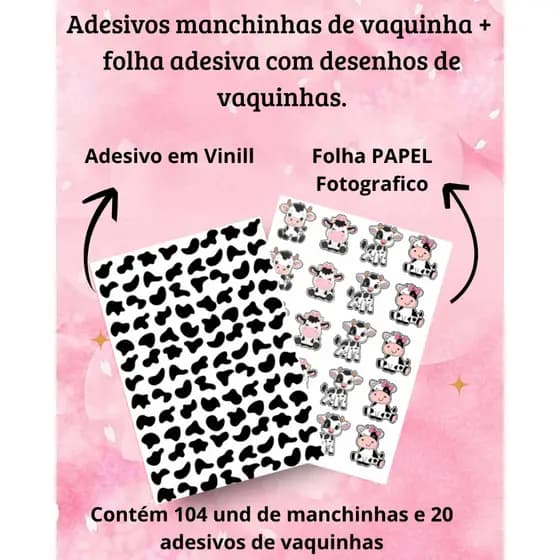 🐮 Combo Adesivos Vaquinha ( VINIL)  Manchinhas + Vaquinhas Diversas ( papel fotografico e o cliente corta 1a 1) 🐮