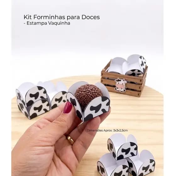 100 Forminha Vaquinha Festa Fazendinha Porta Forma Quatro Pétalas Decoração Fazenda