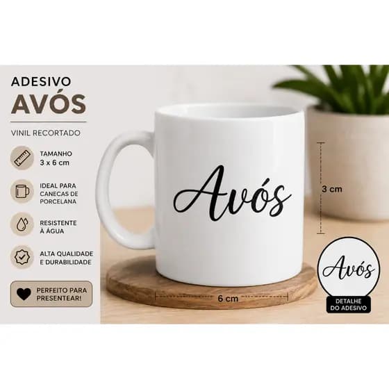Adesivo Vinil Avós para Caneca de Porcelana | Personalização 3x6cm