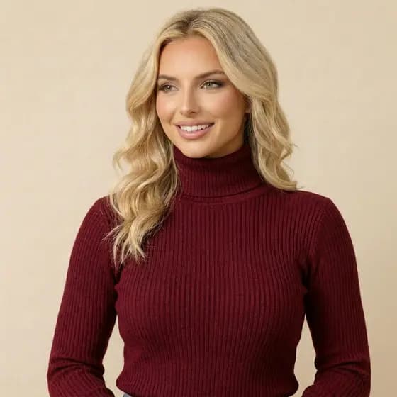 Blusa de Tricô Feminina Cacharrel Feminino Gola Alta Tricot Canelado Inverno Manga Longa Frio Modal