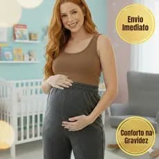 Calça Gestante Cós Alto Reta Confortável Maternidade Feminina Soltinha Bolso Plus Size Cintura Alta