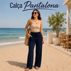 Calça Pantalona Feminina Viscolycra Com Bolso Cintura Alta Wide Leg Moda Blogueira Soltinha Reta