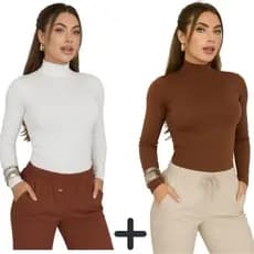 KIT 2 Body Feminino Manga Longa Liso Gola Alta Suplex Inverno Moda Blogueira Moda Premium