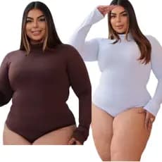 KIT 2 Body Plus Size Suplex Feminino Gola Alta Manga Longa Inverno Moda Premium
