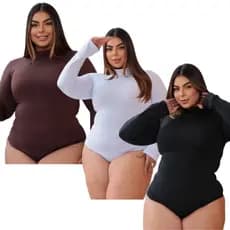 Body Plus Size Suplex Feminino Gola Alta Manga Longa Inverno Moda Premium