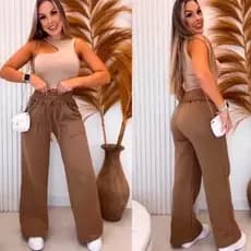 Calça feminina Moletom Pantalona Wide leg Com Bolso e Com Elástico Quentinha Inverno Moda Gringa