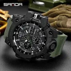【Sanda Official】Relógio Masculino Esportivo à Prova D'água Relógio Digital De Quartzo Superbrilhante De Luxo Com LED Externo Analógico Militar Relógio Despertador Multifuncional
