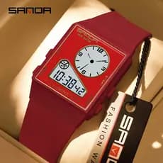 SANDA Night Visível Luminoso À Prova D'água Relógio Dual Time Countdown Cronômetro Temporizador Alarme Hora Greve Dia Da