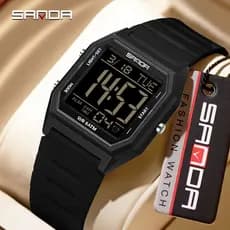 SANDA Moda Jovem Estudante Relógio Luminoso Dual Time Contagem Regressiva Snooze Alarme Anel Hora Cronômetro Dia Data 12