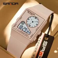 SANDA Office Business Casual Relógio À Prova D'água Luminoso Dual Time Countdown Cronômetro Alarme Hora Lembrete Regular