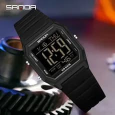 SANDA Leve Conforto Estudante Relógio De Pulso Dual Time Countdown Snooze Alarme Aviso Hora Cronômetro Dia Data 12 E 24