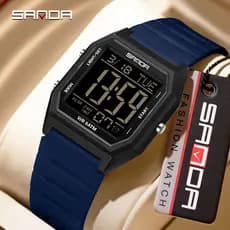 SANDA Casual Diário Estudante Relógio Dual Time Countdown Snooze Alarme Hora Sino Cronômetro Luminoso Dia Data 12 A 24 H