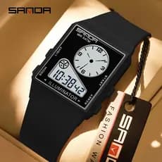 SANDA Retro Clássico Universal Multi-Relógio À Prova D'água Luminosa Dupla Tempo Contagem Regressiva Cronômetro Alarme H