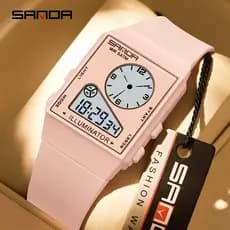 SANDA Slim Leve Portátil À Prova D'água Relógio Dual Time Luminous Countdown Cronômetro Alarme Hora Suave Tom Dia Data 1