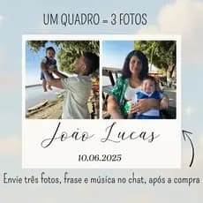 QUADRO MDF PERSONALIZADO COM FRASE E LINK DE MÚSICA - 3 FOTOS