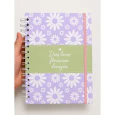 Caderno A5 Floral Delicado Personalizado com Seu Nome | Papel 90g e Fechamento Elástico - Coleção Vida Leve