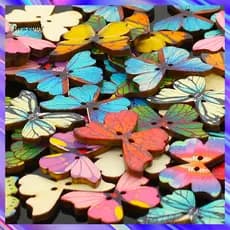 [TY] 50 Peças 2 Furos Cor Mista Borboleta Botões De Madeira Costura Scrapbooking Faça Você Mesmo