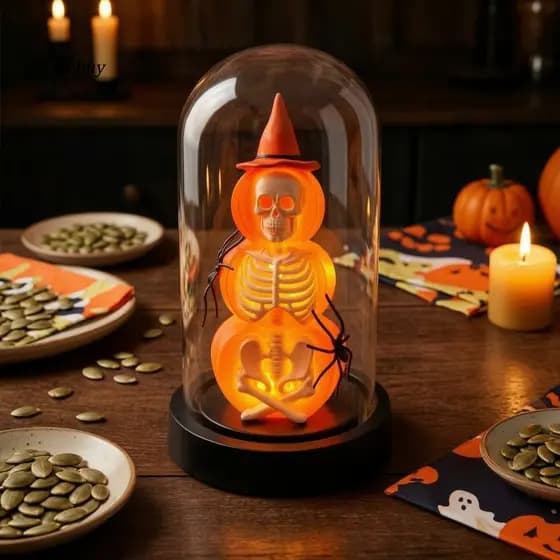[TY] Presente De Halloween Para Crianças Lanterna De Abóbora , Luz Noturna De Esqueleto LED Com Aranhas Simuladas , Orna