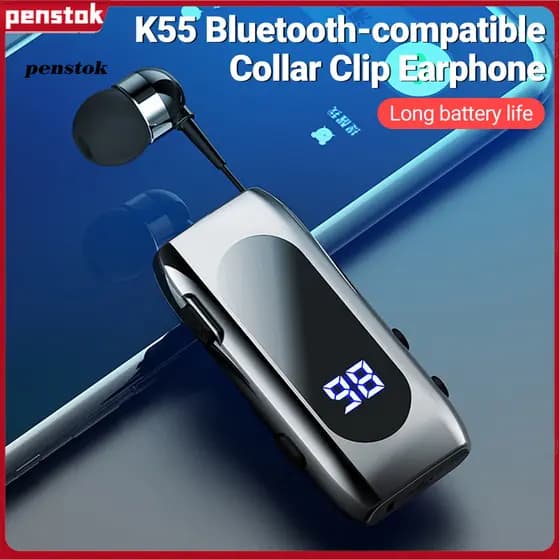 Caneta | K55 Bluetooth-Compatível Fone De Ouvido Colar Clipe Chamada Lembrete Vibração Cabo Telescópico Mini In-ear Espo