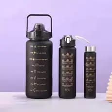 Kit 3 Garrafas de Água Motivacional com Canudo e Adesivos Academia Esportes