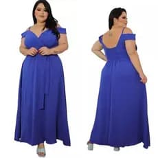 Vestido de Festa Madrinha Azul Royal Longo - Plus Size