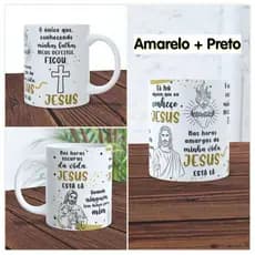 Caneca Xícara Cerâmica Jesus tá lá/Melhor Amigo 325ml