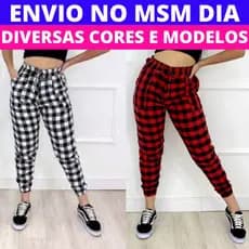 Calça Jogger Feminina Quadriculada Xadrez Roupa Feminina Bengaline