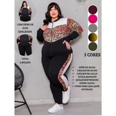 Conjunto Feminino Plus Size Inverno ( G1 G2 G3 G4 ) Calça Slim e Blusa Manga Longa Com Ziper Moda Plus Blogueira Inverno