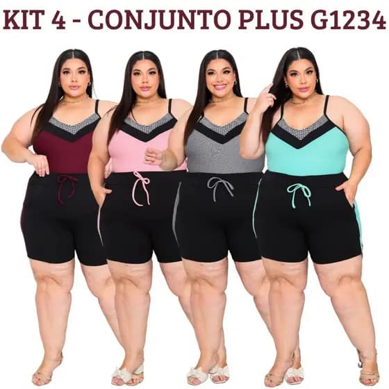 KIT 4 Conjunto Plus Size Feminino Verao Short e Regata Tamanhos Grandes G1 G2 G3 G4 Gordinhas Maravilhosas Moda Plus