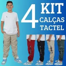 KIT 4 Calças Para Meninos Juvenil Infantil Calça Jogger Calça Cargo 4 Bolsos Detalhes Com Fitas e Travas Moda Infantil