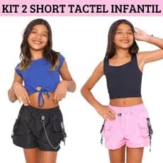 Kit 2 Short Infantil Para Meninas Feminino Tactel Fita e Corrente 4 Bolsos 4 Cores Short Cargo Criança Shortinho Verao