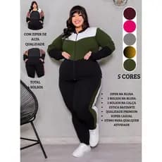 Agasalho Feminino Plus Size Linha Premium Blusa Manga Longa Com Ziper e Calça Jogger Conjunto Feminino Plus Size Moda S