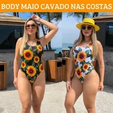 Body Maio Regata Elastico Cavado Nas costa Girassol - Suplex Estica Bastante - Serve 36 ao 42 Body praia Bori