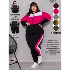Conjunto Feminino Plus Size G1234 Linha Premium Calça e Blusa Com Ziper Malha Crepe Confortável Calça Jogger  Moleton S