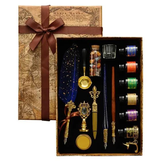 Kit De Caneta Antiga Pena De Retro Conjunto De Vedação Clássica Carimbo De Cera Para Caligrafia Presentes De Arte