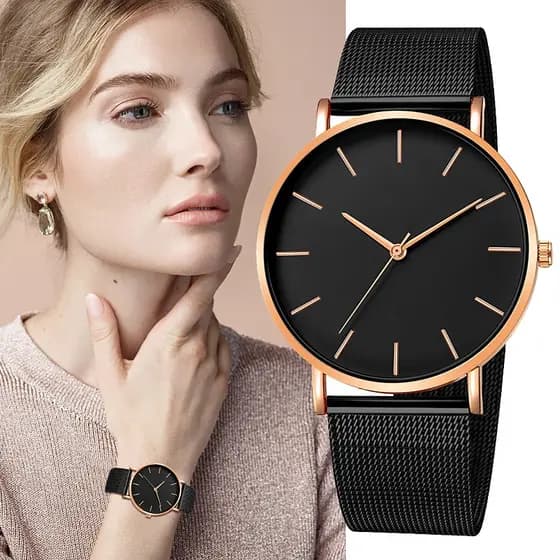 Relógio Feminino De Quartzo Simples Analógico De Cintura Ultrafina Estilo Cinto De Malha De Aço Inoxidável