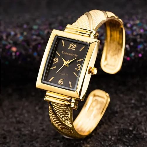 Relógio Feminino Luxuoso Prateado E Dourado Mostrador Quadrado