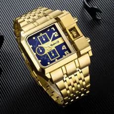 Relógio De Quartzo Masculino Oulm Dourado Com Mostrador Grande E Calendário Pulseira De Aço