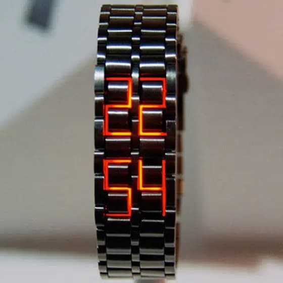 Moda Relógio De Pulso Digital De Lava Preto Full Metal Relógios Vermelho/Azul LED