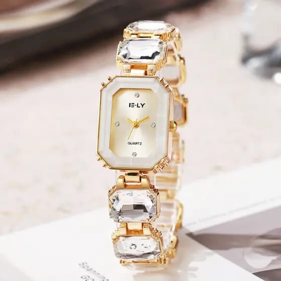 Relógio De Pulseira Feminina De Luxo Com Zircônia Colorida E Quartzo Incrustado